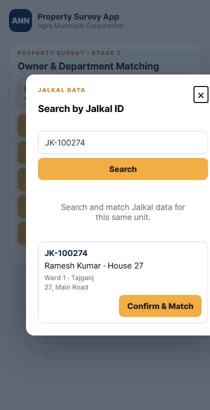 Jalkal matching modal opened for the same unit