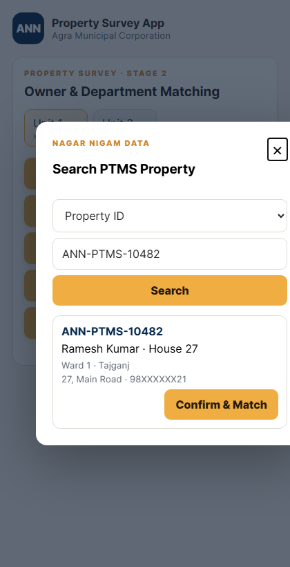 Search PTMS Property and Confirm and Match