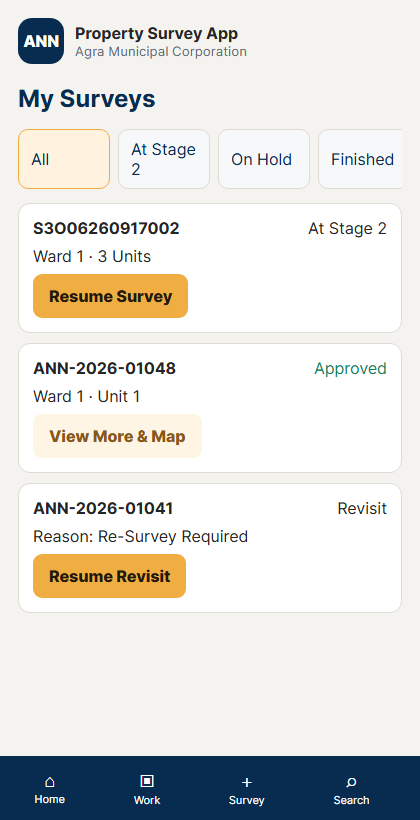 Surveyor property and status lists
